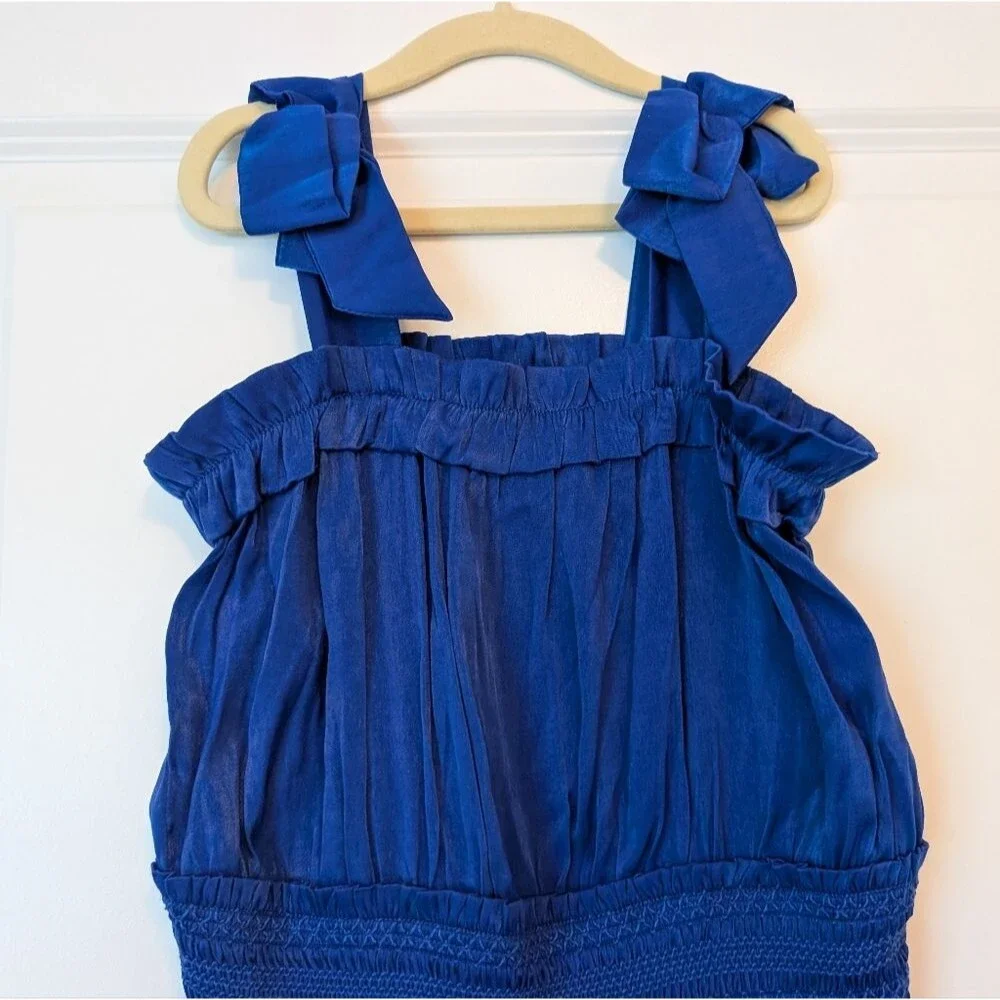 Chelsea & Violet Girls Size M Royal Blue Tie Shoulder Smock Waist Satin Romper
